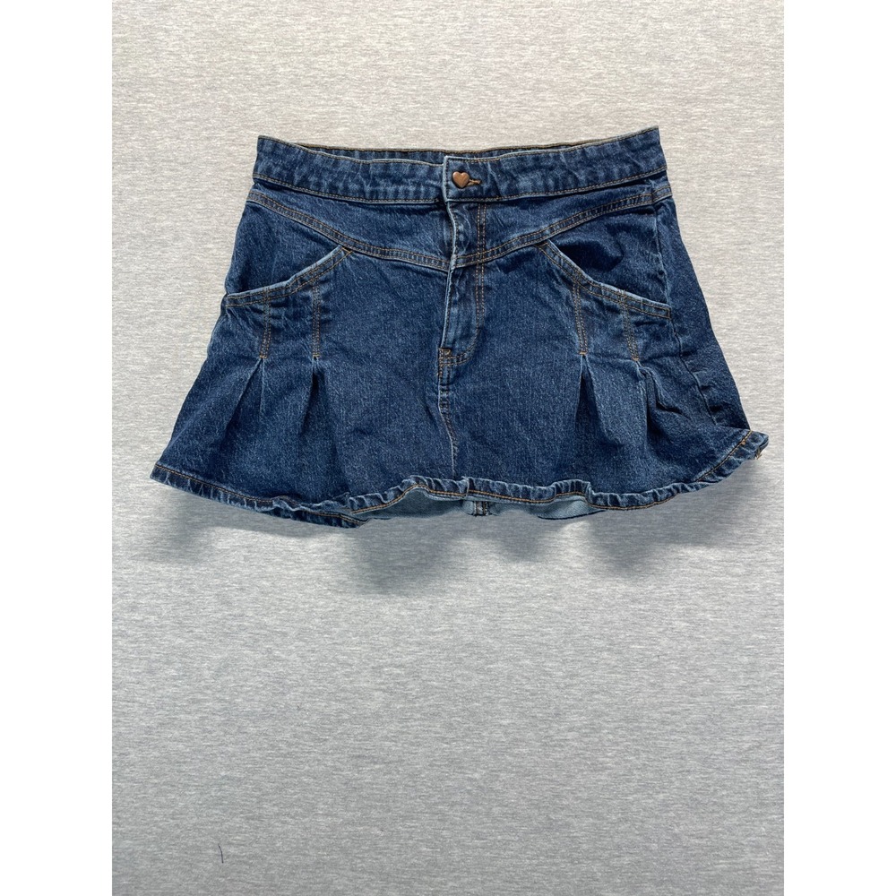Celebrity Pink Denim Mini Skirt Women Medium Blue Dark Wash Cotton Pleated Front